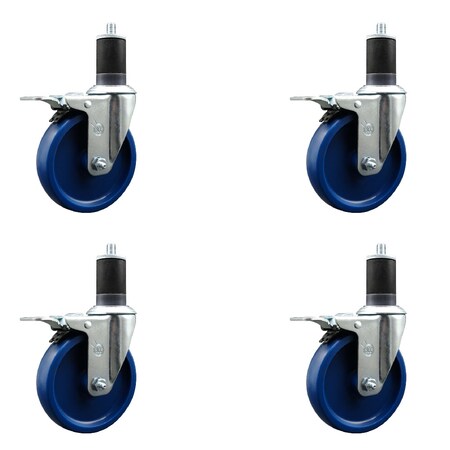 Service Caster 5'' Solid Poly Swivel 1-5/8'' Expanding Stem Caster Set Total Lock Brake, 4PK SCC-EXTTL20S514-SPUS-158-4